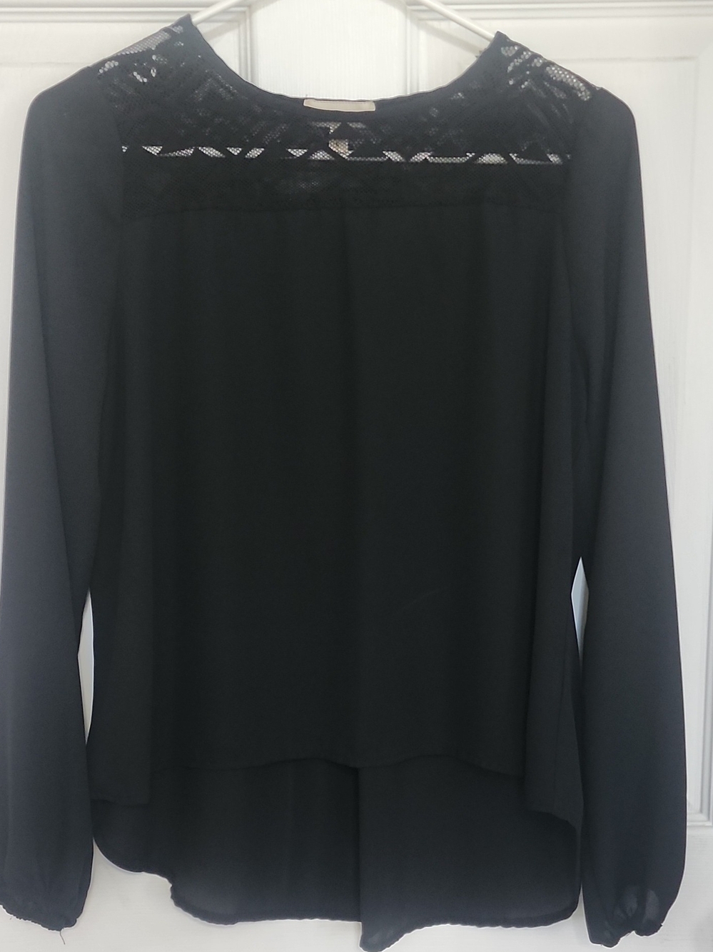 meraki Black Lace Yoke Long-Sleeve Blouse